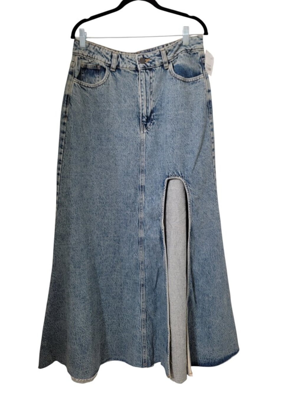 a.n.a  A New Approach Size 12 Distressed Denim Maxi Skirt with Unique Front Slit